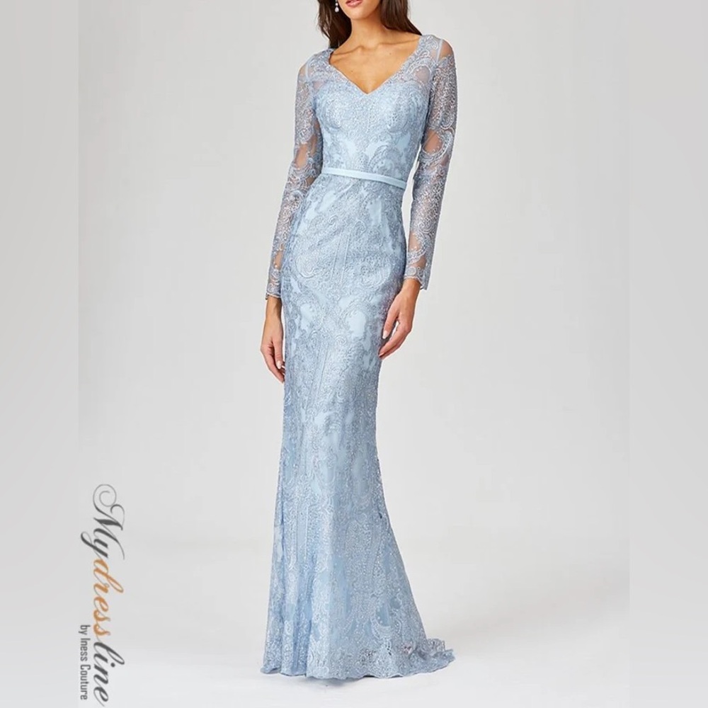 LARA Light Blue Lace Long Sleeve Dress